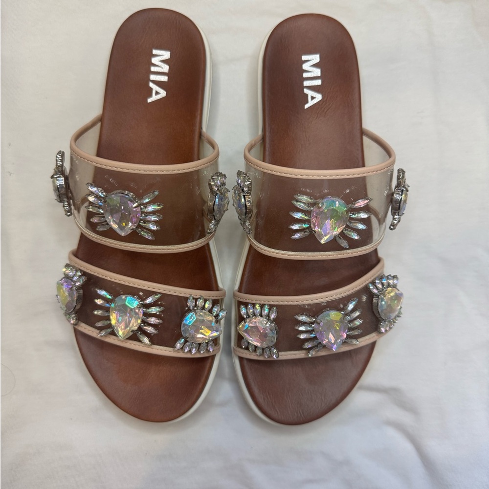 MIA Women's Platform Slides with Crystal Embellishments